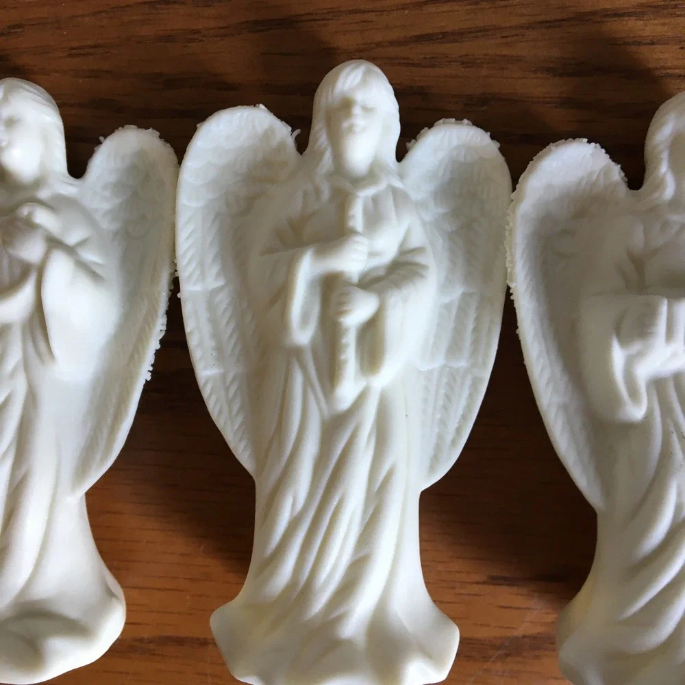 Vintage Angel Figurines‎ Set of 3 White Porcelain Bisque Instruments Musical